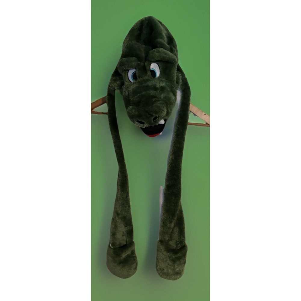 Dinosaur Plush Lined Fleece All-in-One Hat Scarf Mittens‎ OS Green